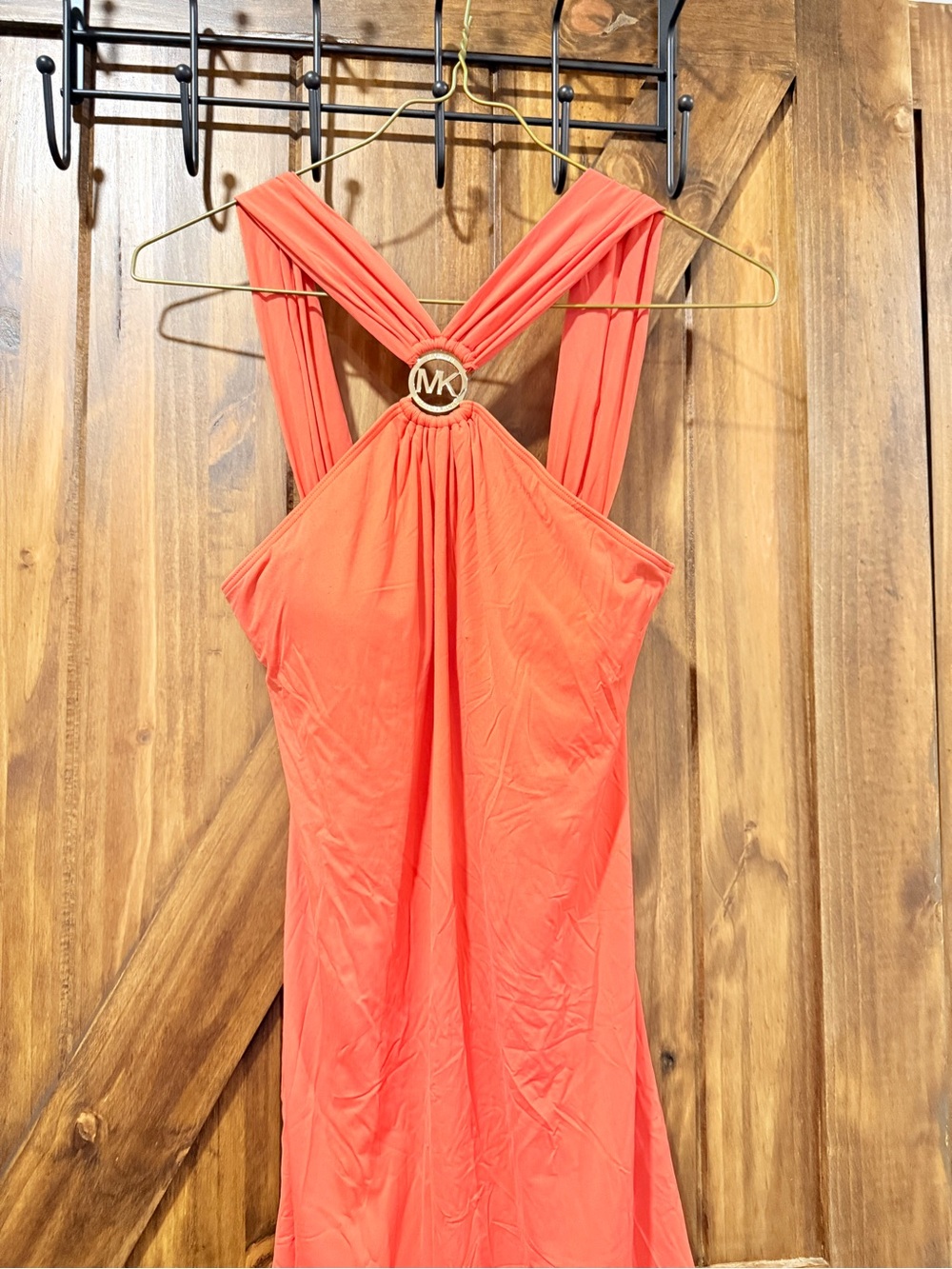 Michael Kors Coral Halter Swim Dress with Gold MK Emblem - Picture 2 of 6